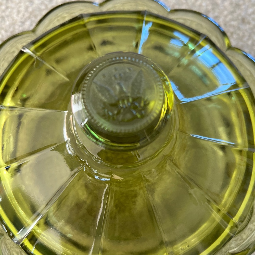 Fostoria Coin Glass Olive Green Covered Candy Dish